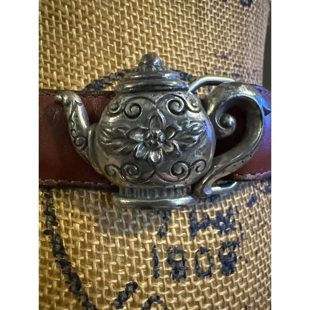 Vintage Brighton 1996 Leather‎ Belt W/Teapot Buckle -45907 Size M